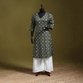 Grey - tie-dye cotton a-line bandhani kurta 07 - handcrafted