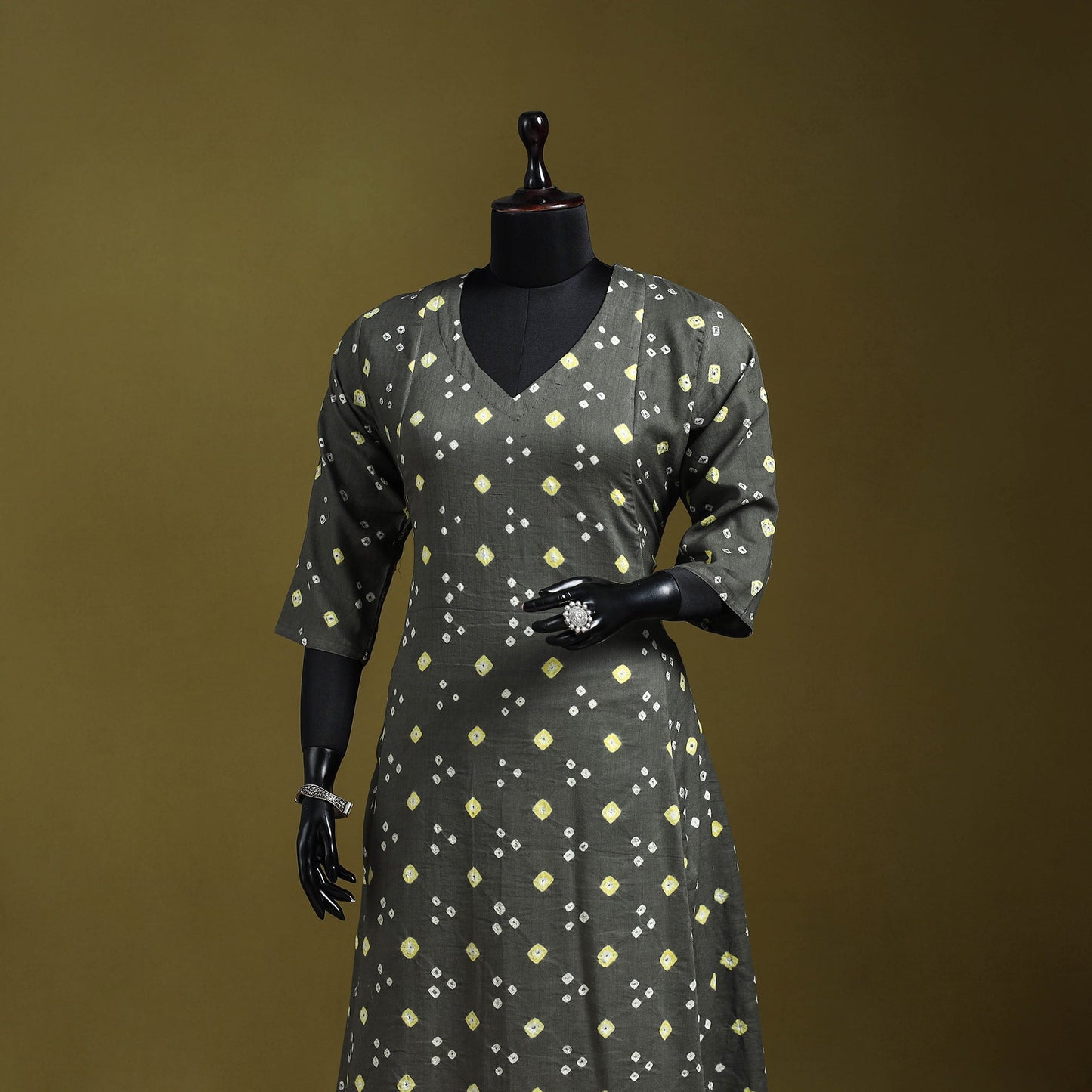 Grey - tie-dye cotton a-line bandhani kurta 07 - handcrafted