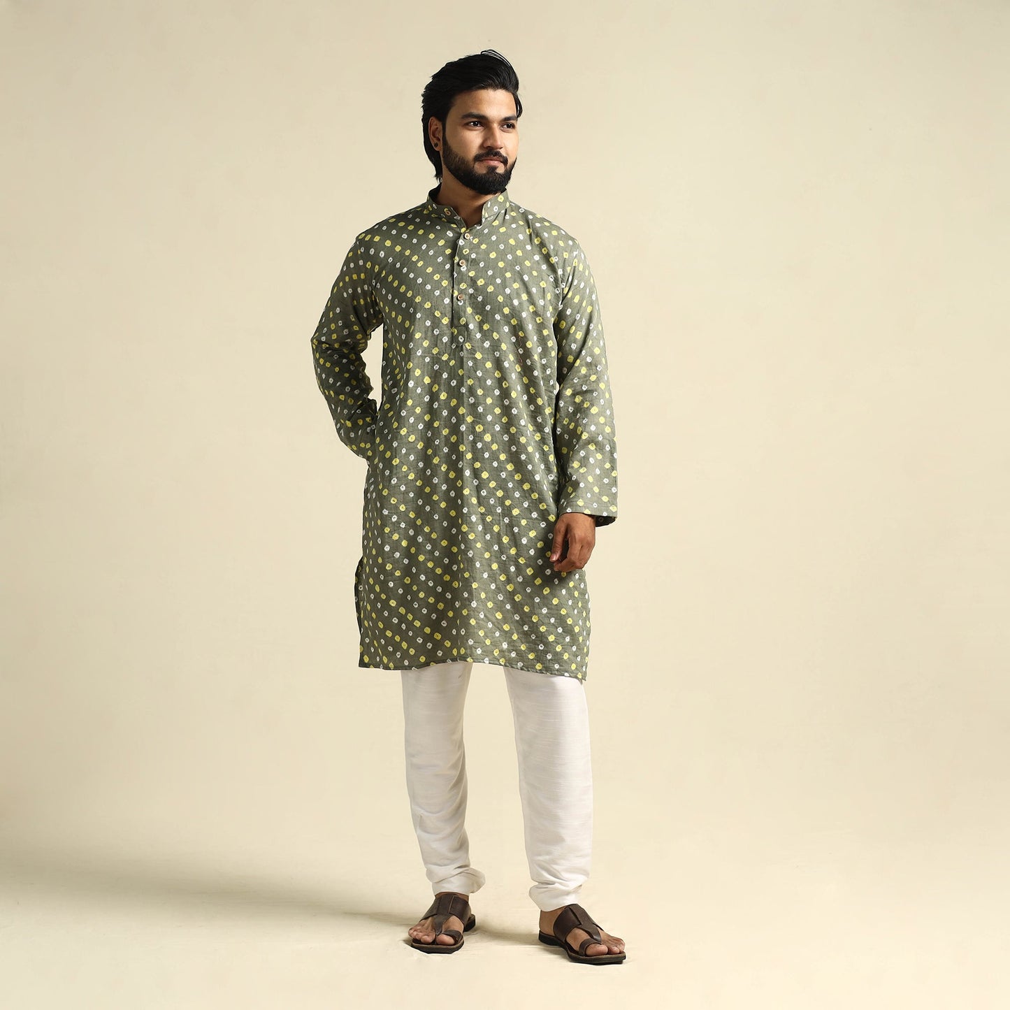 Buy Tie-Dye Cotton Long Bandhani Kurta for Men