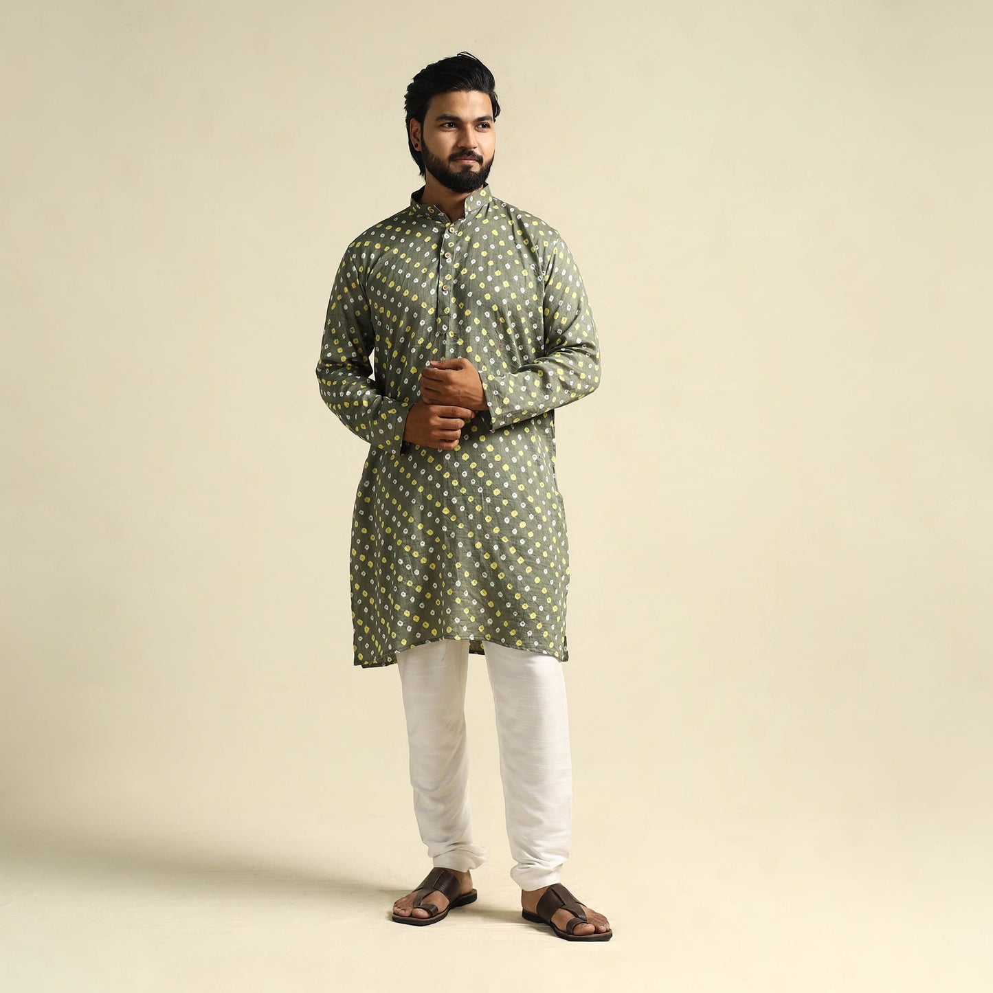 Buy Tie-Dye Cotton Long Bandhani Kurta for Men