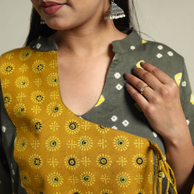 Tie-dye Cotton Patchwork A-Line Grey Bandhani Kurta for Women