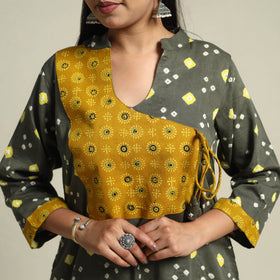 Tie-dye Cotton Patchwork A-Line Grey Bandhani Kurta for Women