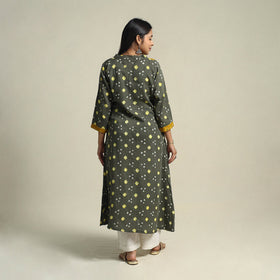 Tie-dye Cotton Patchwork A-Line Grey Bandhani Kurta for Women