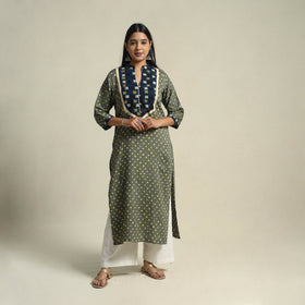 Grey Tie-dye Cotton Patchwork Straight Bandhani Kurta for Women