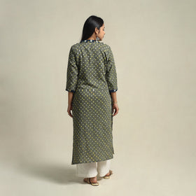 Grey Tie-dye Cotton Patchwork Straight Bandhani Kurta for Women