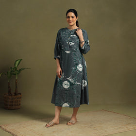 Green Tie-Dye Cotton Pintuck Shibori Dress