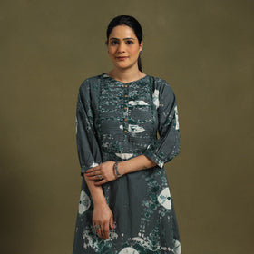 Green Tie-Dye Cotton Pintuck Shibori Dress