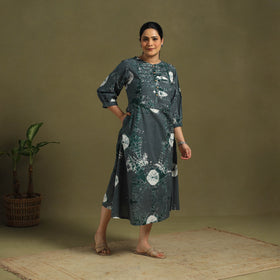 Green Tie-Dye Cotton Pintuck Shibori Dress