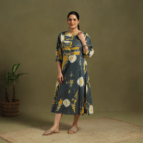 Grey Tie-Dye Cotton Pintuck Shibori Dress