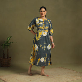 Grey Tie-Dye Cotton Pintuck Shibori Dress