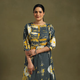 Grey Tie-Dye Cotton Pintuck Shibori Dress