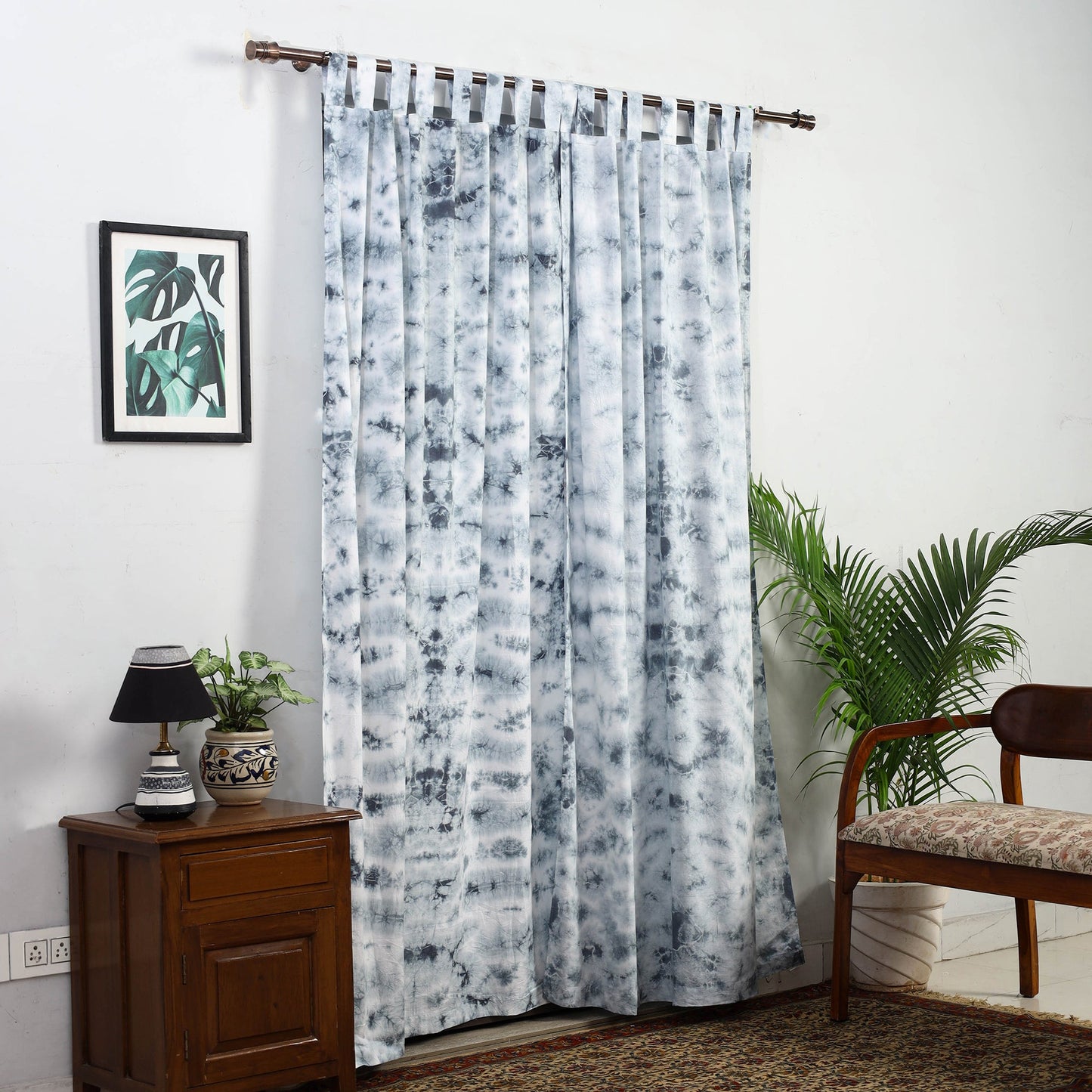 Grey - tie & dye cotton shibori curtain for door (set of 2)