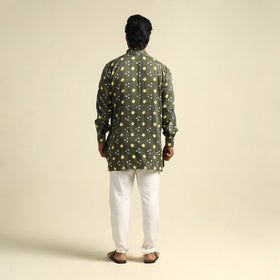  Grey Tie-Dye Cotton Short Bandhani Kurta for Men