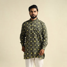  Grey Tie-Dye Cotton Short Bandhani Kurta for Men