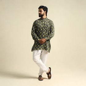  Grey Tie-Dye Cotton Short Bandhani Kurta for Men
