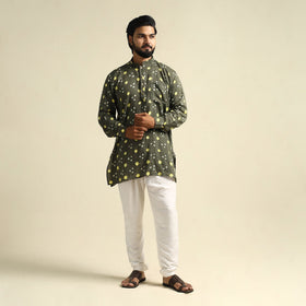  Grey Tie-Dye Cotton Short Bandhani Kurta for Men