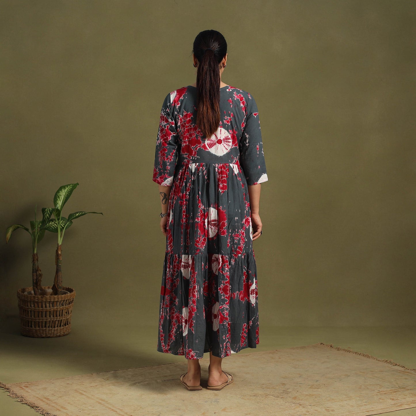 Grey - tie-dye cotton tiered shibori dress 07 - handcrafted