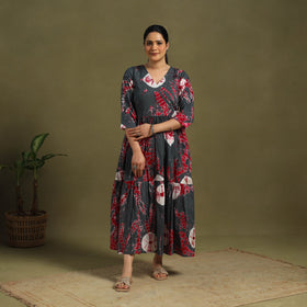 Grey - tie-dye cotton tiered shibori dress 07 - handcrafted