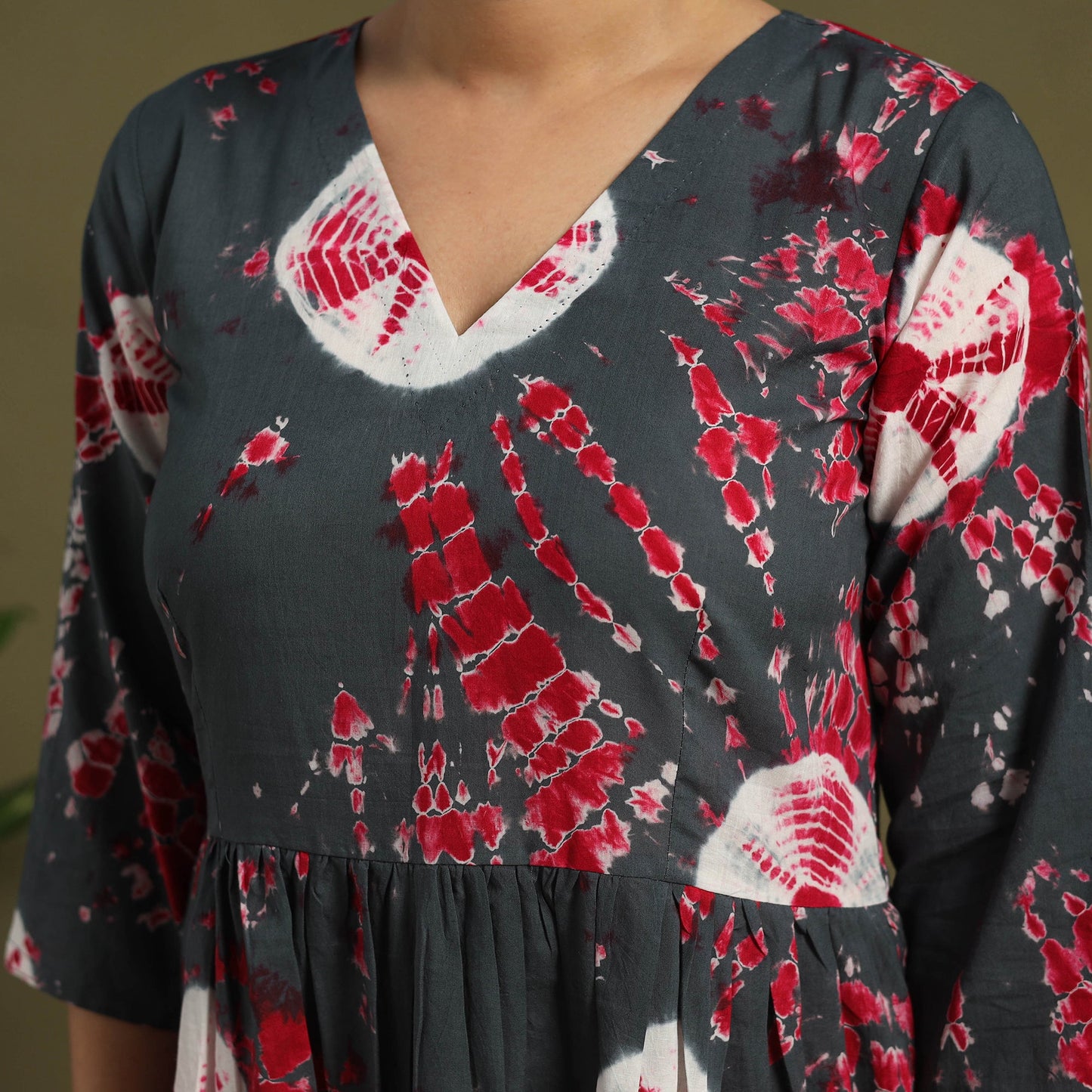 Grey - tie-dye cotton tiered shibori dress 07 - handcrafted