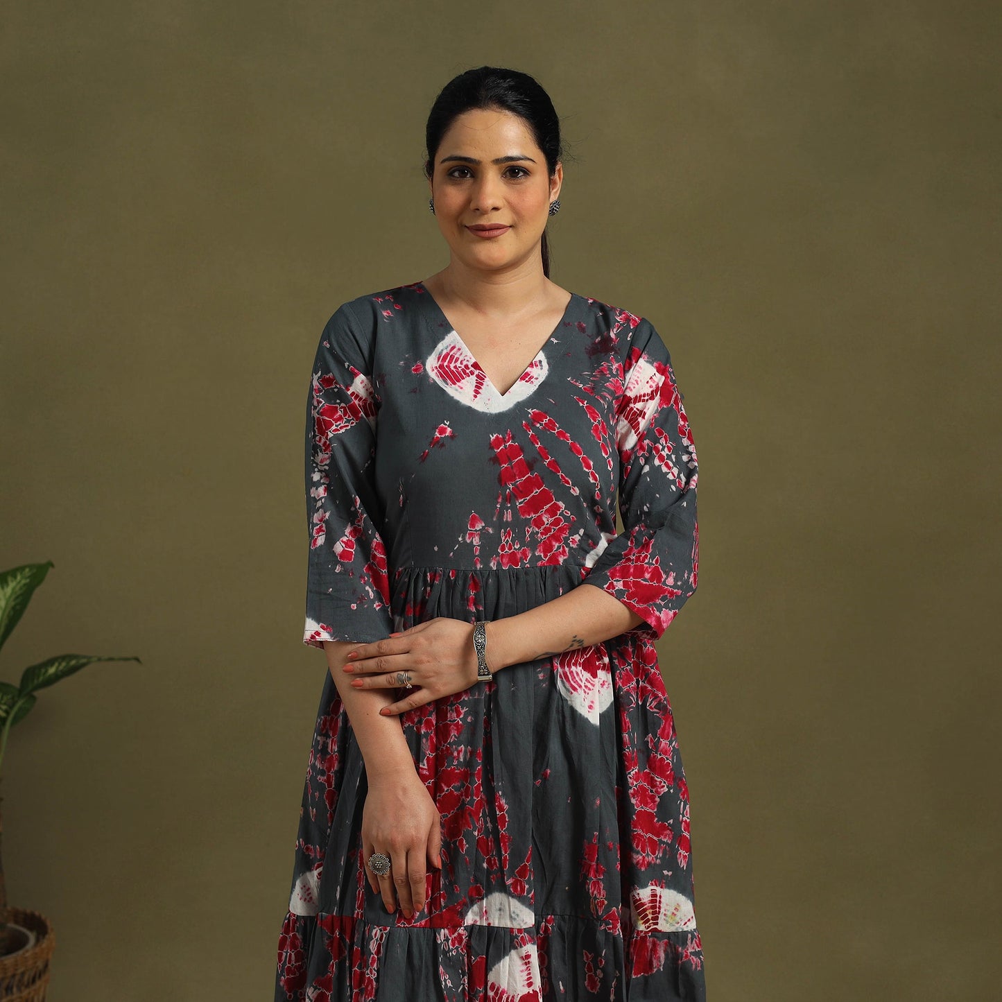 Grey - tie-dye cotton tiered shibori dress 07 - handcrafted