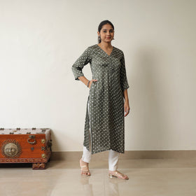 Grey Tie & dye Modal Silk Straight Bandhani Kurta for Women