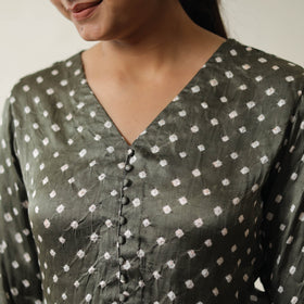 Grey Tie & dye Modal Silk Straight Bandhani Kurta for Women