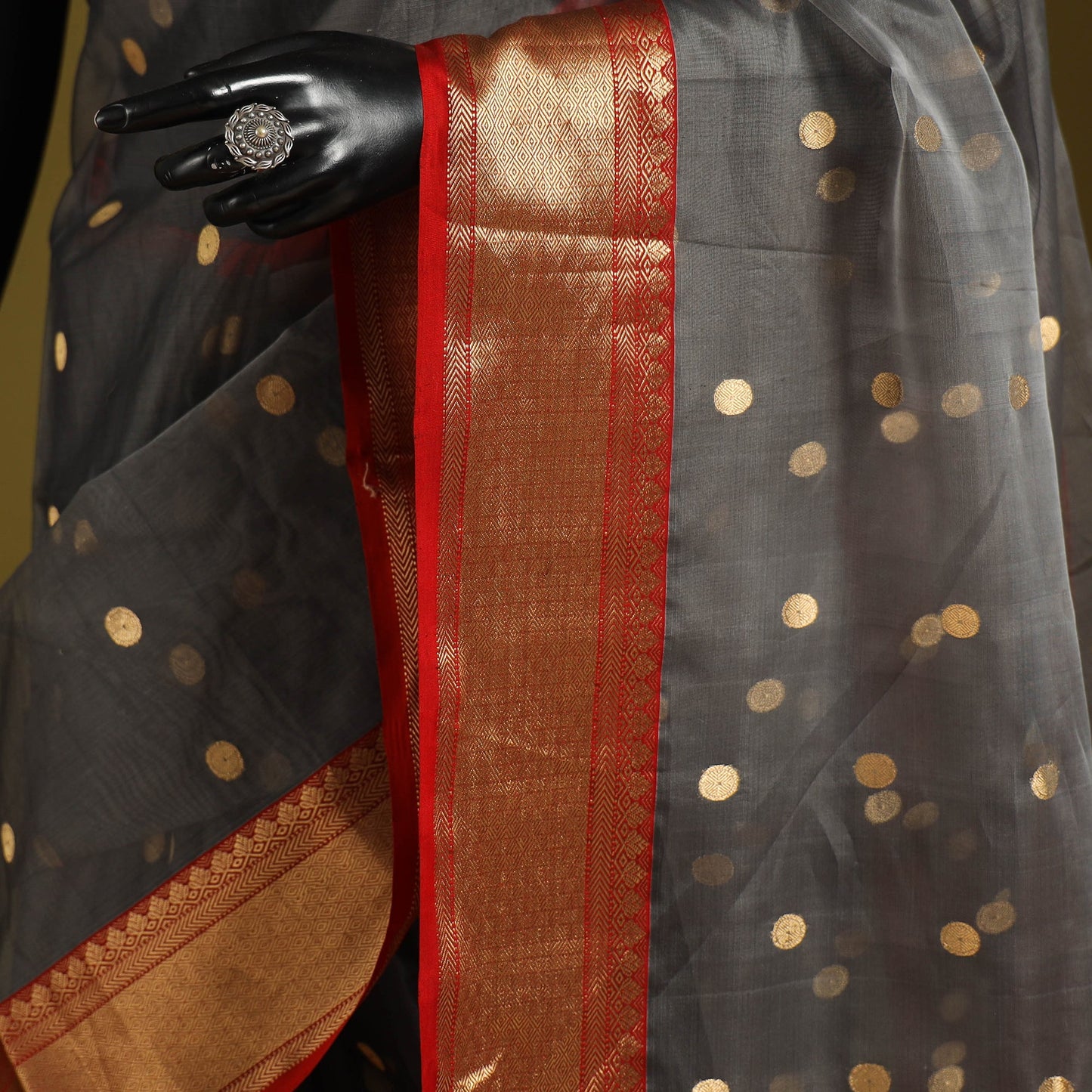 Grey - traditional handloom buti katan chanderi silk saree
