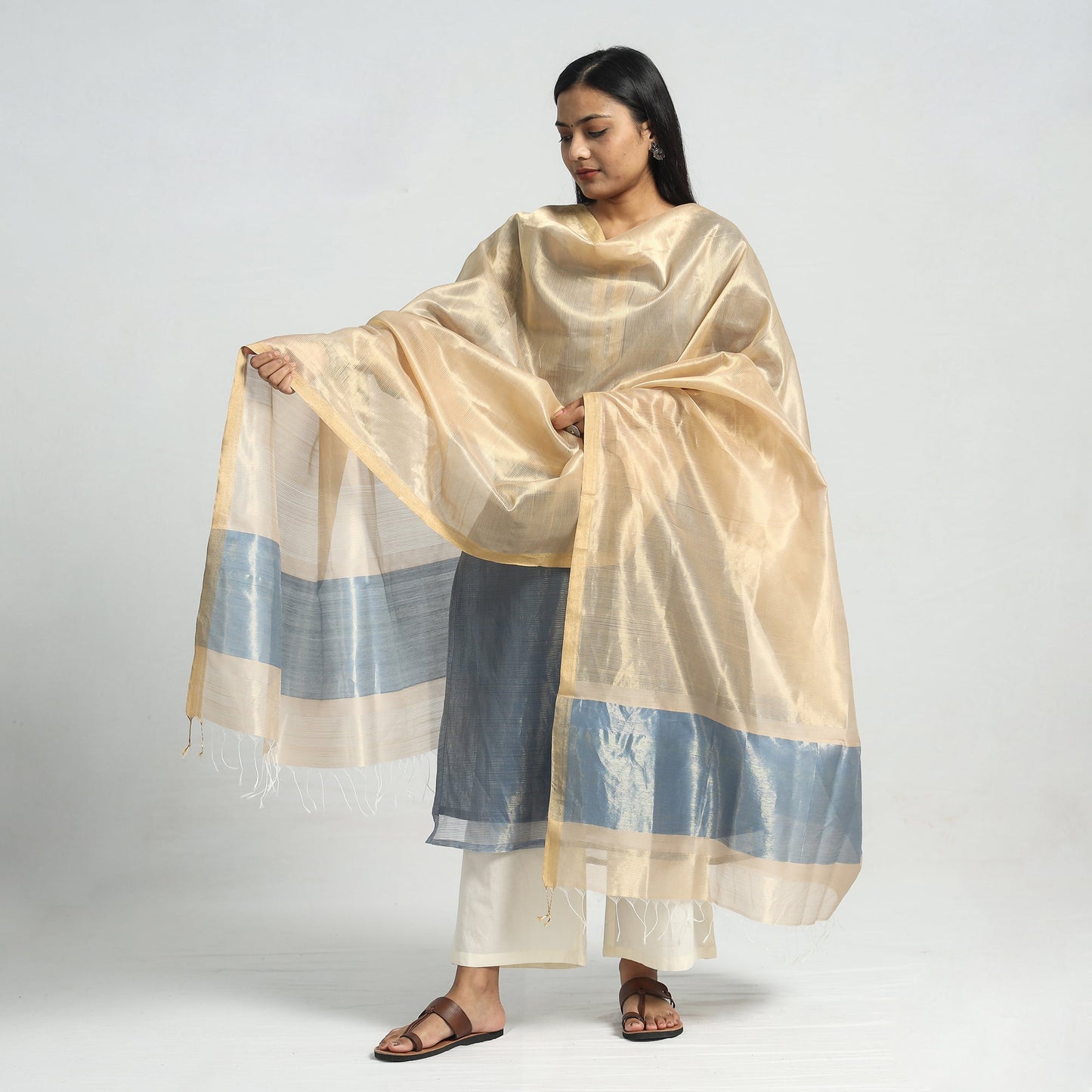  Traditional Maheshwari Handloom Silk Cotton Kurta with Dupatta Set 