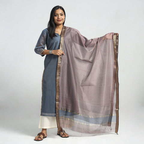 Buy Traditional Maheshwari Handloom Silk Cotton Tissue Zari Work Kurta with Dupatta Set Online at iTokri.com