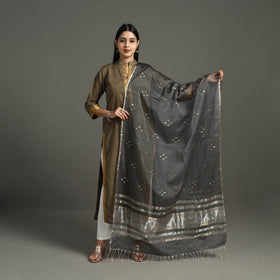 Grey - traditional silk handloom zari buti chanderi dupatta