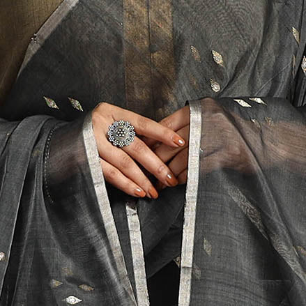 Grey - traditional silk handloom zari buti chanderi dupatta