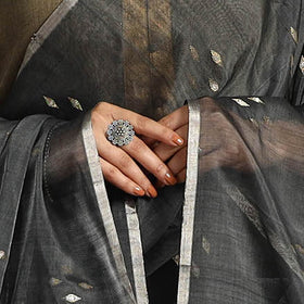 Grey - traditional silk handloom zari buti chanderi dupatta