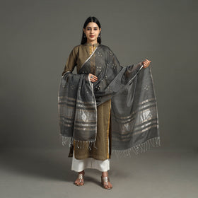 Grey - traditional silk handloom zari buti chanderi dupatta