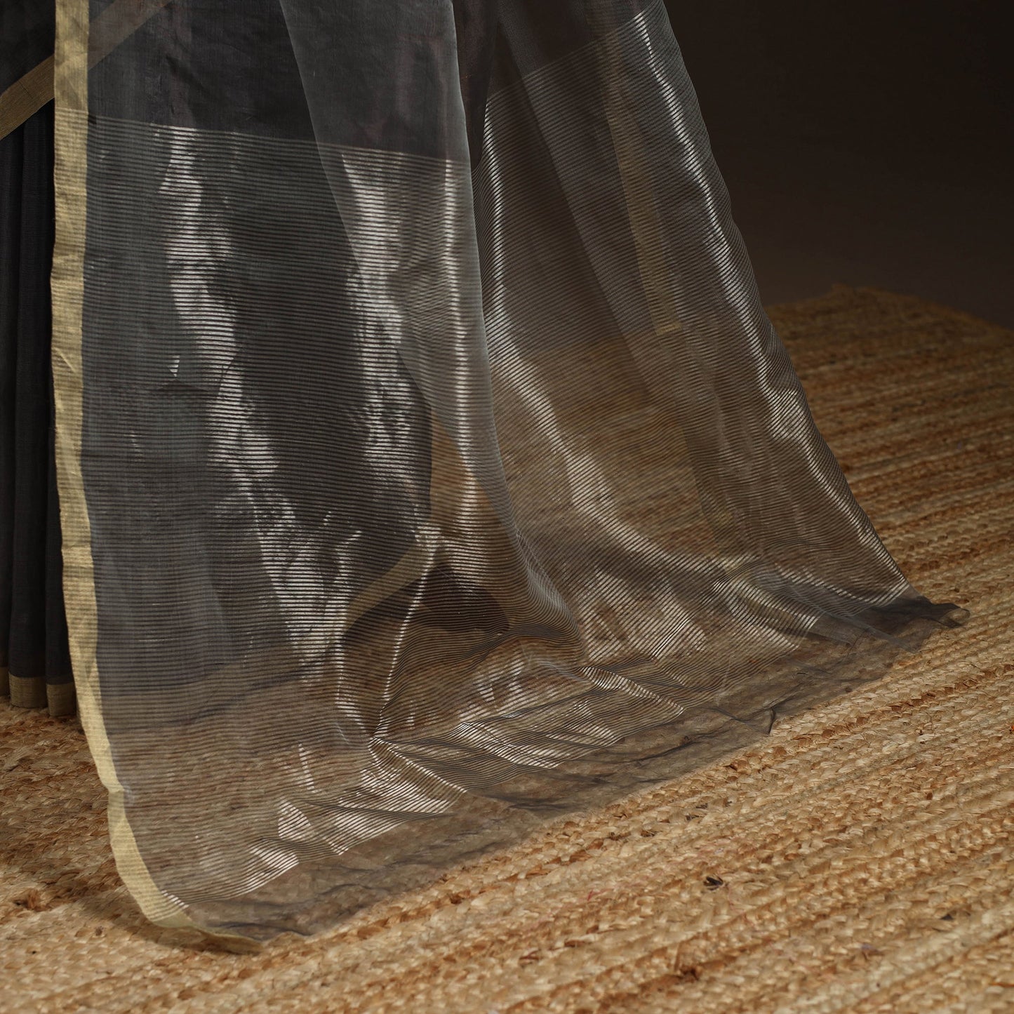 Grey - traditional tissue zari handloom chanderi silk saree