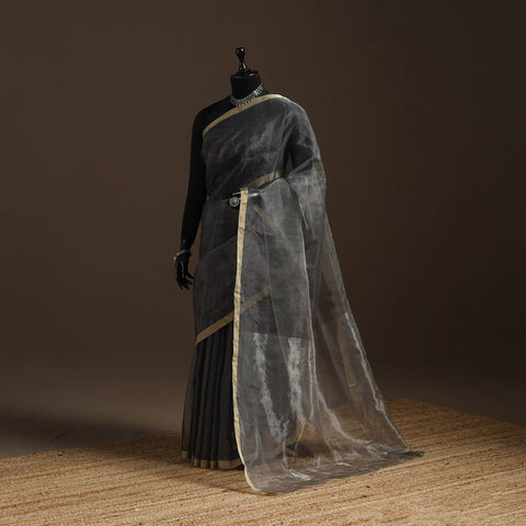 Grey - traditional tissue zari handloom chanderi silk saree