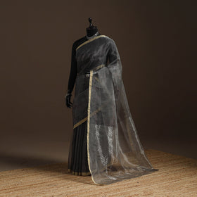 Grey - traditional tissue zari handloom chanderi silk saree