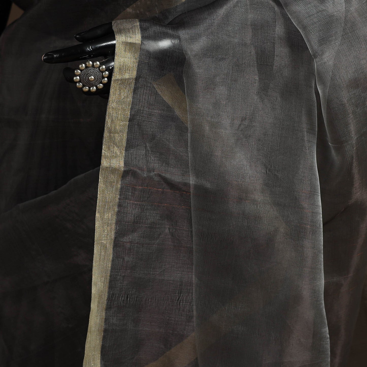 Grey - traditional tissue zari handloom chanderi silk saree