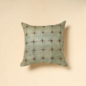 Grey - Tussar Silk Bengal Kantha Work Cushion Cover 16