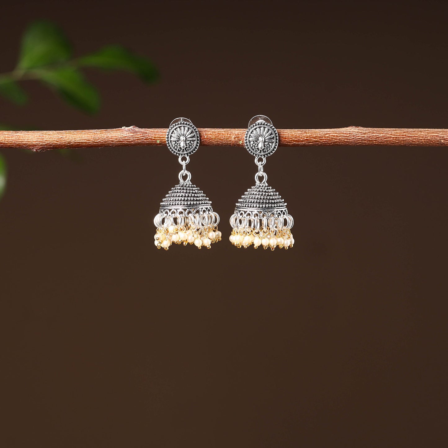 Grey unnati handcrafted gs beaded jhumki earrings