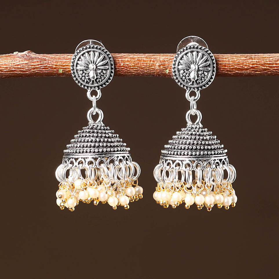 Grey unnati handcrafted gs beaded jhumki earrings