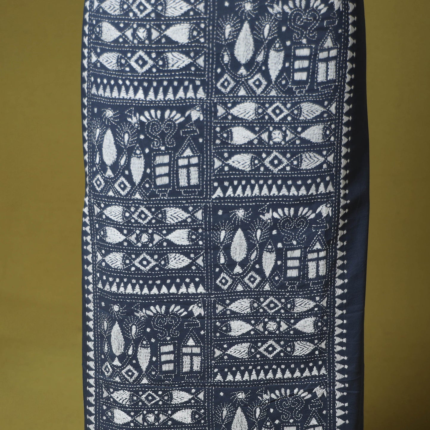 Grey - unstitched cotton bengal kantha handwork kurta