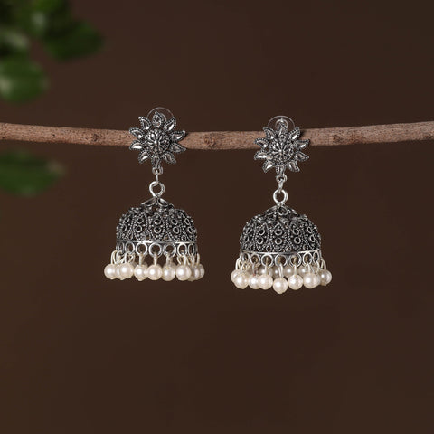 Vedika German Silver Beaded Jhumki Earrings 
