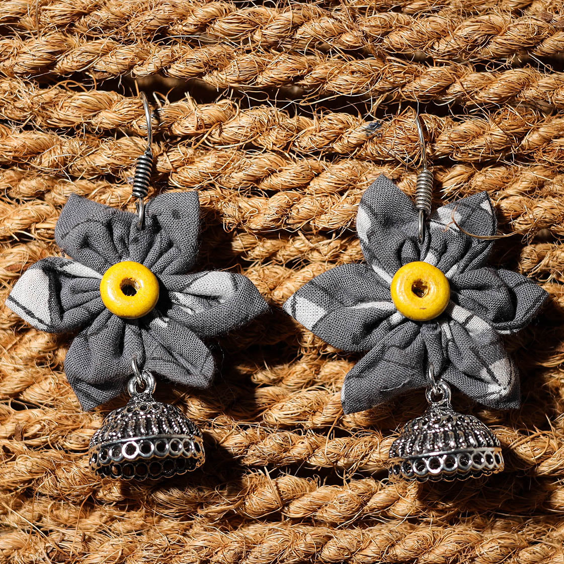 Grey - vedika handcrafted gs fabart phool kali earrings