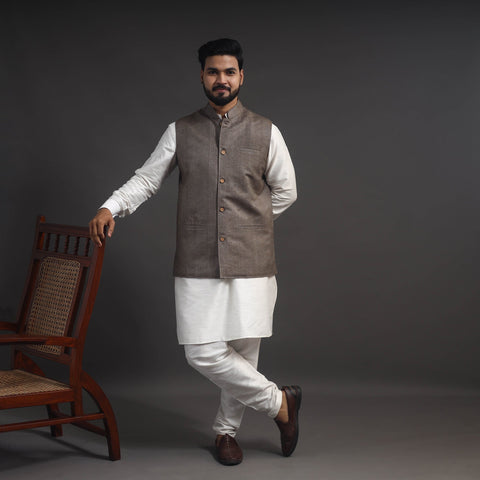 Grey Vidarbha Tussar x Katia Silk Handloom Nehru Jacket 