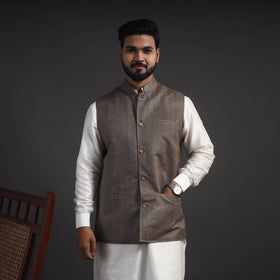 Grey Vidarbha Tussar x Katia Silk Handloom Nehru Jacket 