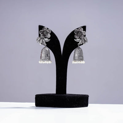  Antique Silver Finish Oxidised Brass Base Jhumki Earrings 