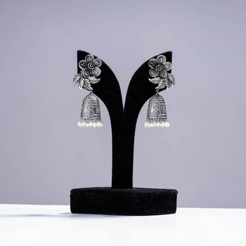  Antique Silver Finish Oxidised Brass Base Jhumki Earrings 