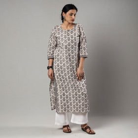 Grey - white & black bagh block printing cotton long kurta