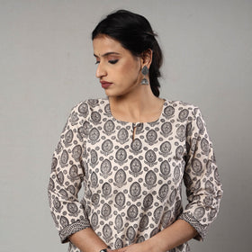 Grey - white & black bagh block printing cotton long kurta
