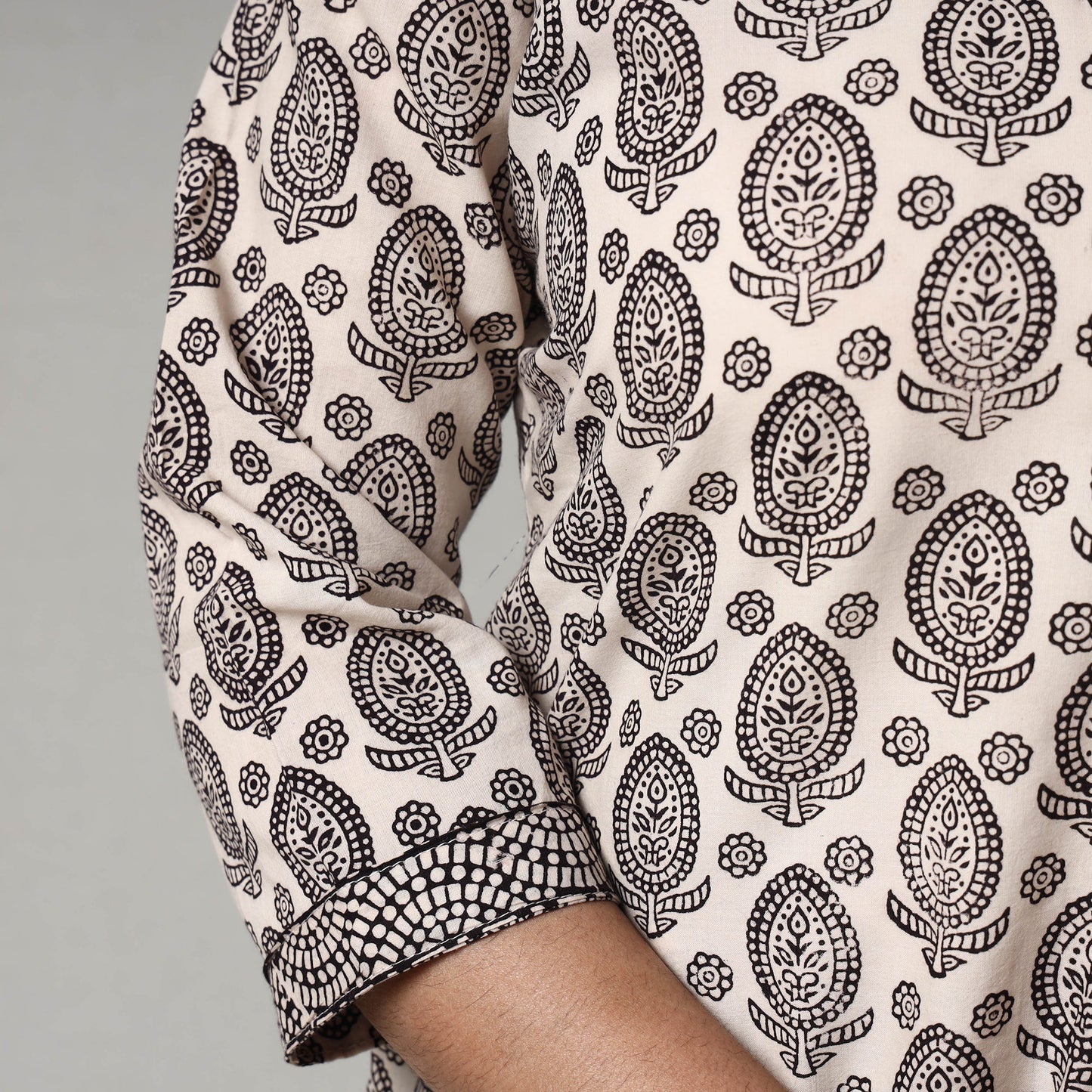 Grey - white & black bagh block printing cotton long kurta